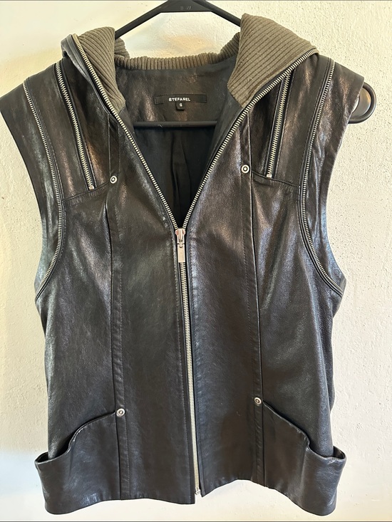 Stefanel Jackets & Blazers - Stefanel leather vest size S. Hood with olive green lining.2010
